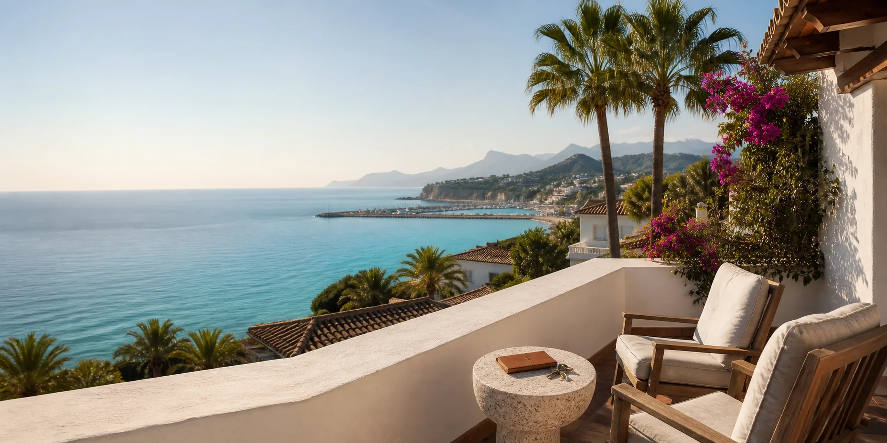 Bright Spanish coast and palms